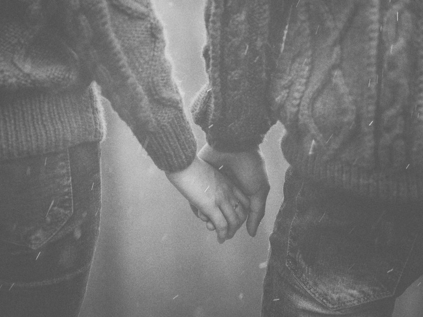 hands, couple, bw, sweater, tenderness