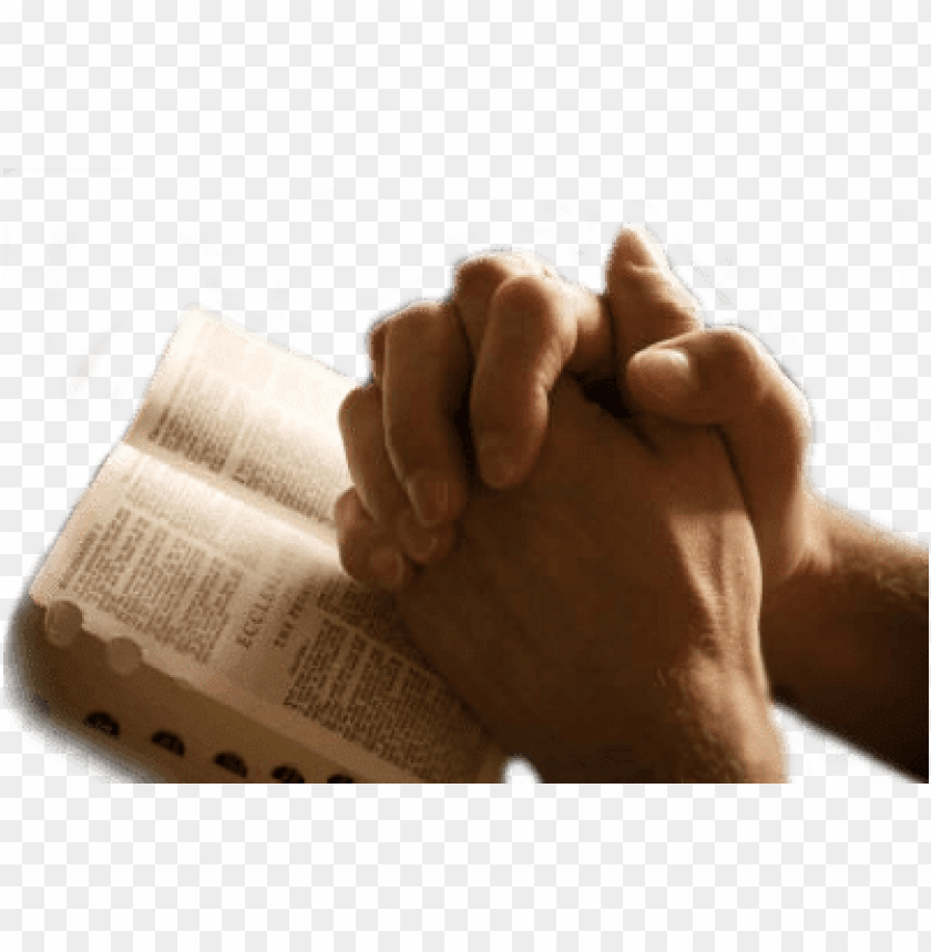 Transparent background PNG image of hands praying on bible - Image ID 70118