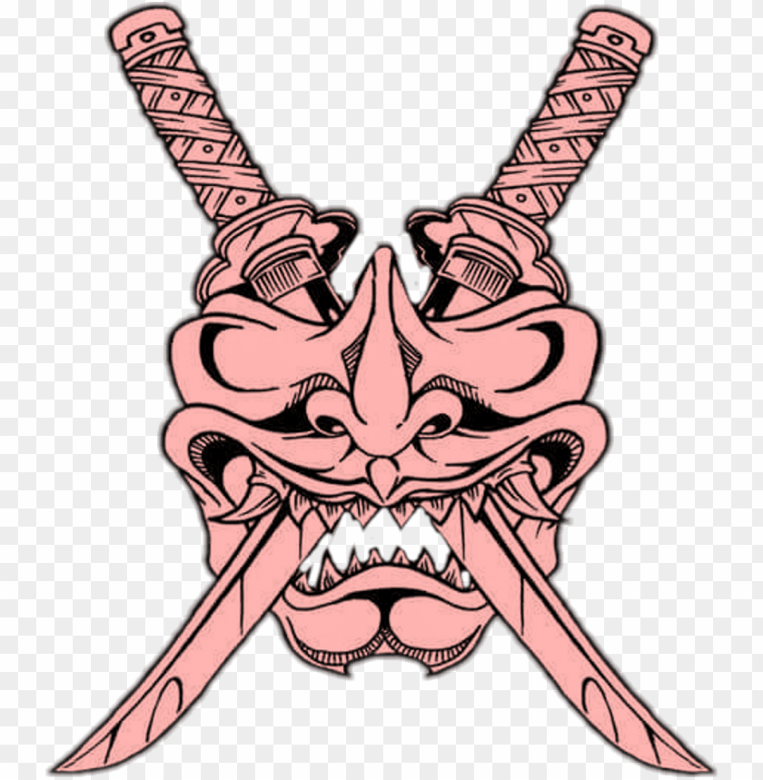 Hannya Mask Oni Demon Samurai Sword Tattoo Designs Png Image