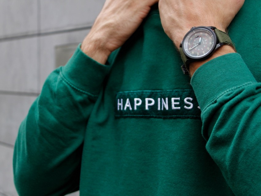 happiness, patch, inscription, clothes, hands, watch