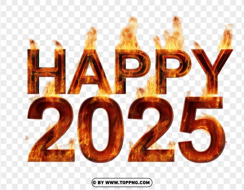 Happy 2025 In Flaming Text Style PNG Transparent Background