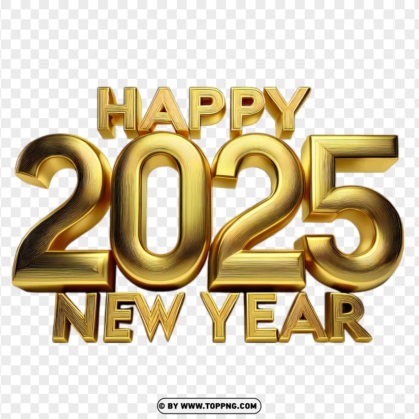 Happy 2025 New Year In Shiny Gold 3d Letters PNG Transparent Background