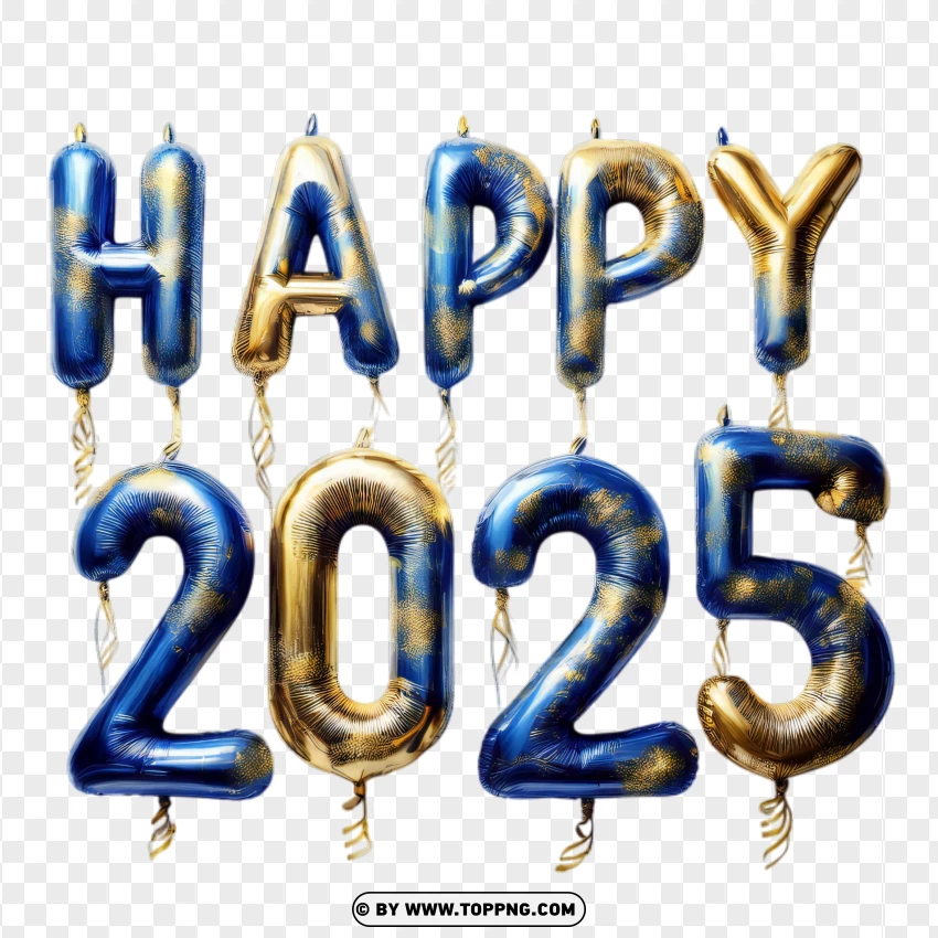 Happy 2025 Blue Sapphire And Gold Balloons PNG Transparent Background