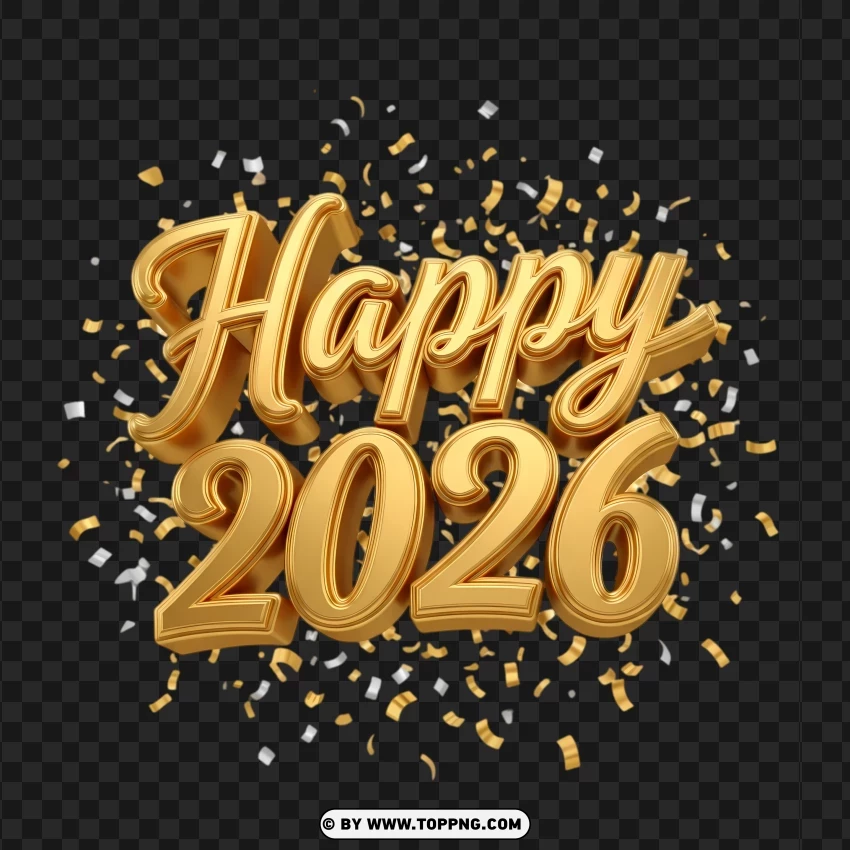 Happy New Year 2026 Festive Font With Confetti PNG Transparent Background