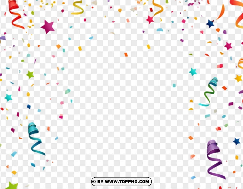 Happy Birthday Confetti With Colorful Streamers PNG Transparent Background