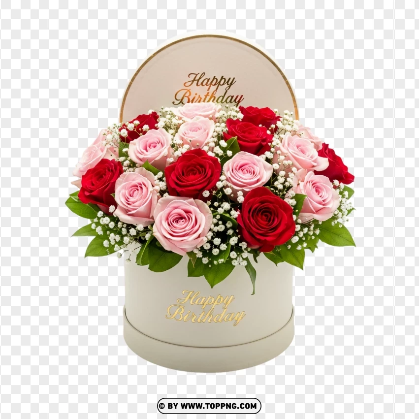 Happy Birthday Roses In Cream Box PNG Transparent Background
