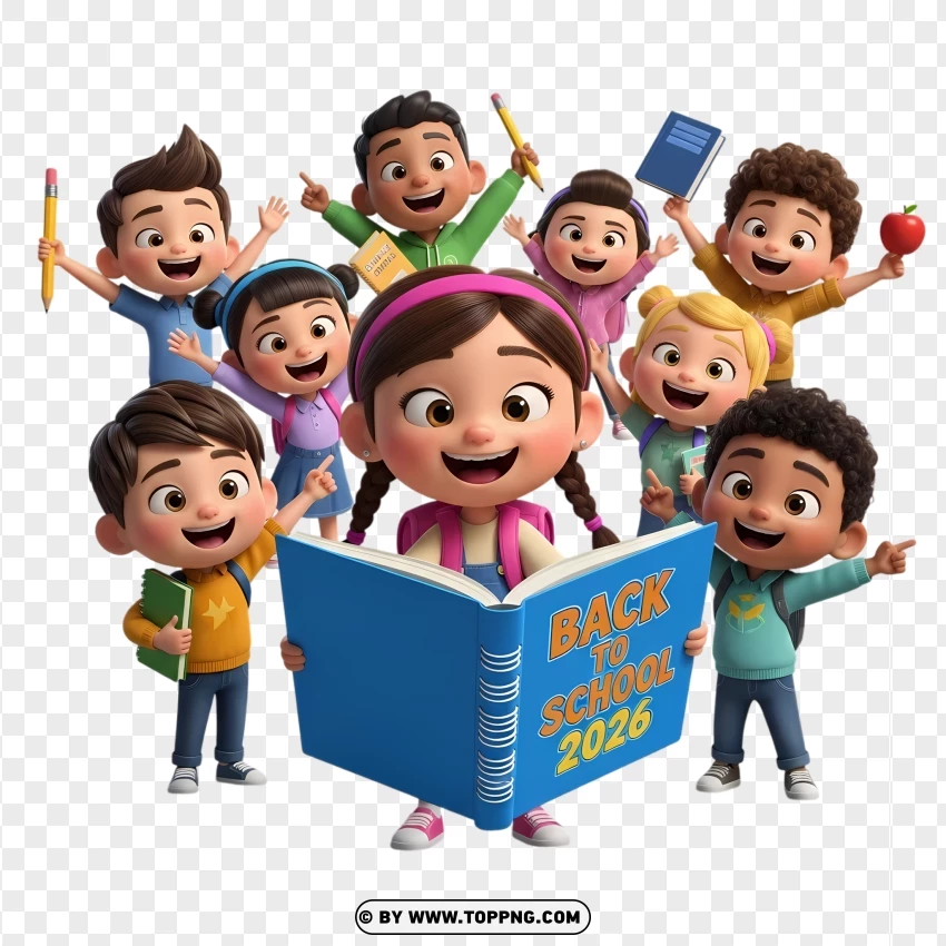 Happy Cartoon Chibi Children 3d Back To School 2026 PNG Transparent Background