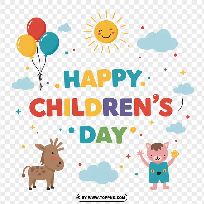 Happy Childrens Day With Cute Animal Illustrations PNG Transparent Background