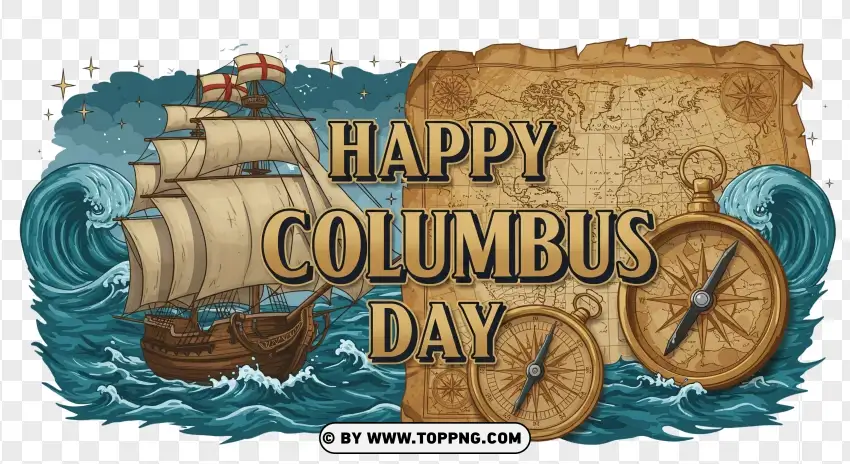 Happy Columbus Day With Nautical Design PNG Transparent Background