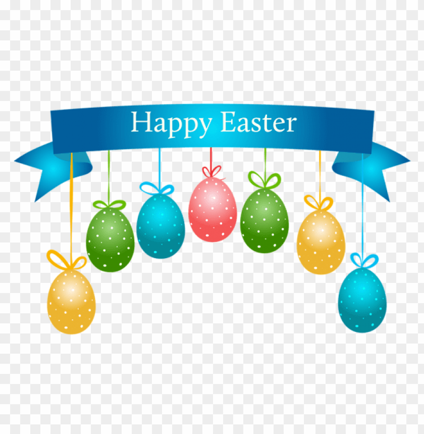 happy easter banner with hanging eggs transparent png images background -  image ID is 50935