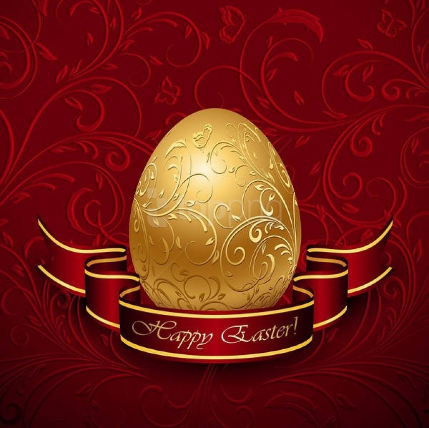 happy easter with gold egg red background best stock photos | TOPpng