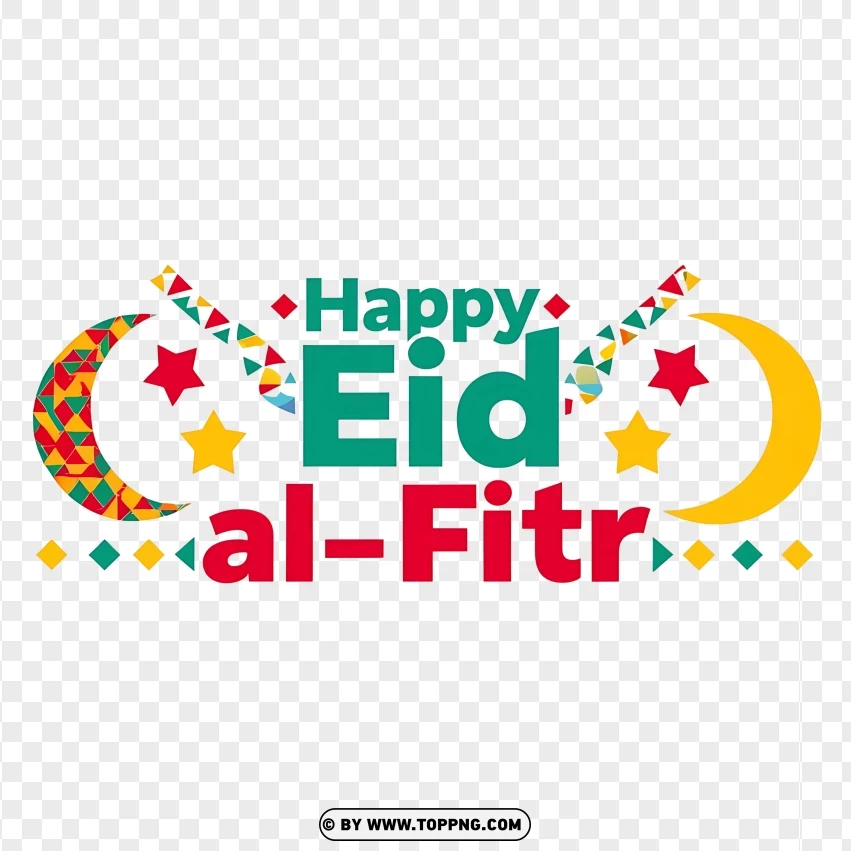 Happy Eid Al-fitr Celebration Design With Crescent Moon And Festive Decorations PNG Transparent Background