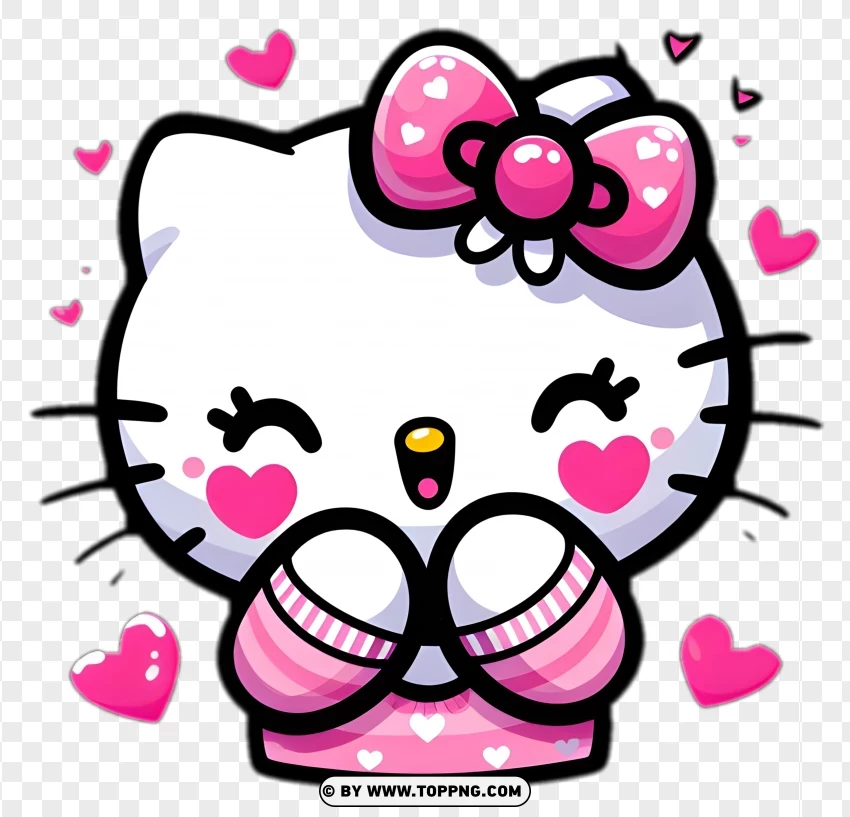 Happy Hello Kitty With Pink Bow And Hearts Sticker PNG Transparent Background