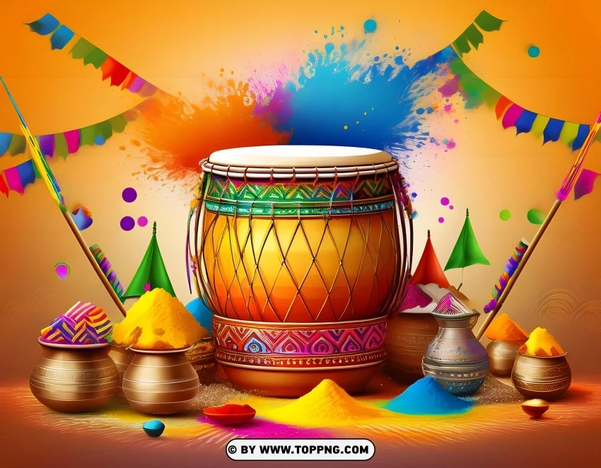 Holi Festival Celebration Drums And Colors PNG Transparent Background