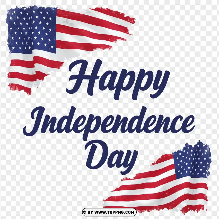 Happy Independence Day With Waving American Flag PNG Transparent Background