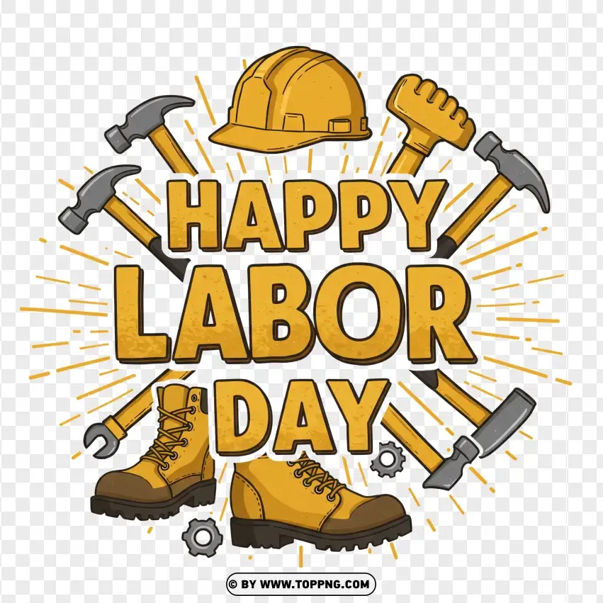 Happy Labor Day With Hard Hat And Tools PNG Transparent Background