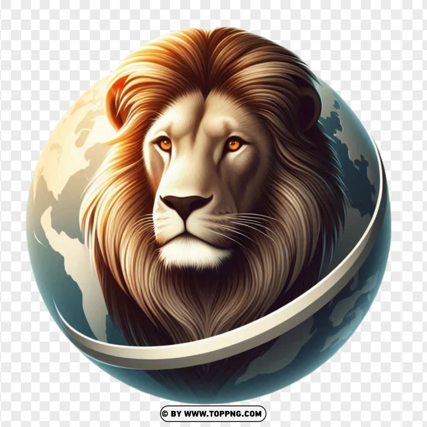 Happy Lion Day - Majestic Lion Portrait Design Isolated PNG Transparent Background