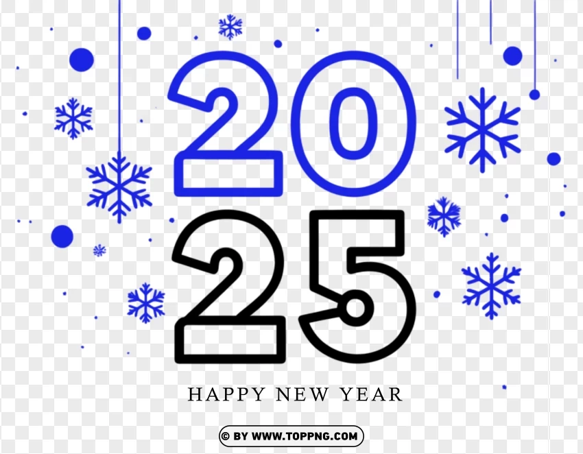 Happy New Year 2025 Black And Blue Design PNG Transparent Background