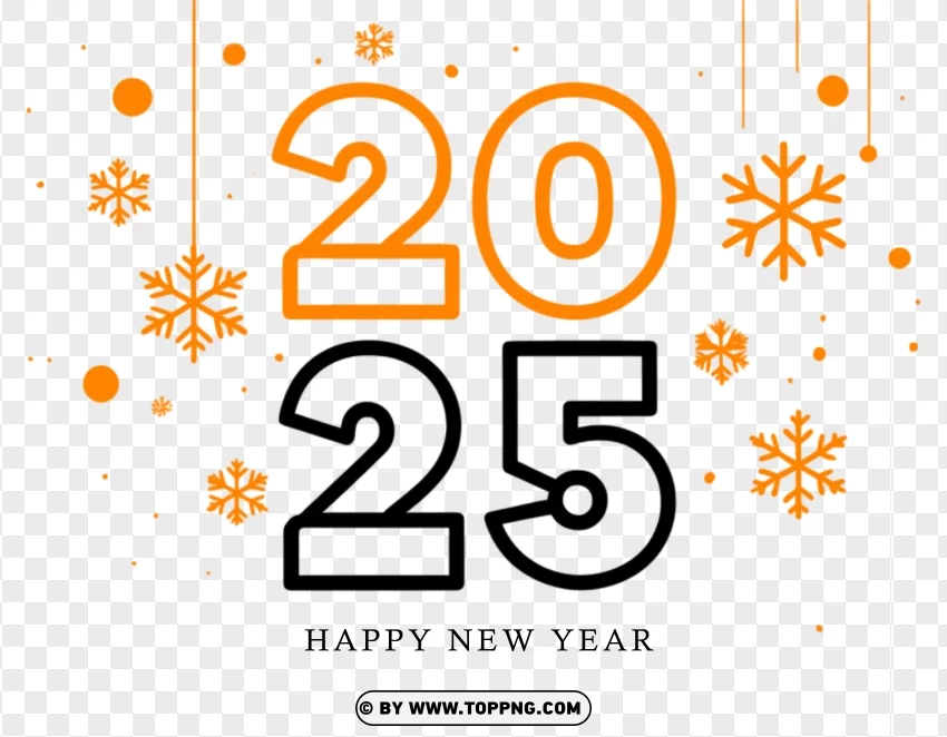 Happy New Year 2025 Black And Orange Design PNG Transparent Background