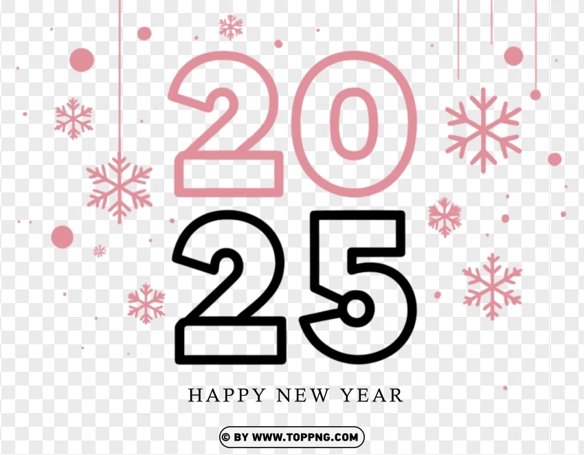 Happy New Year 2025 Black And Pink Design PNG Transparent Background