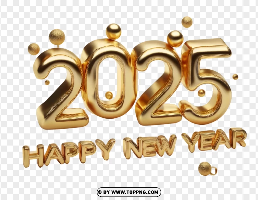 Happy New Year 2025 Gold 3d Letters With Confetti PNG Transparent Background