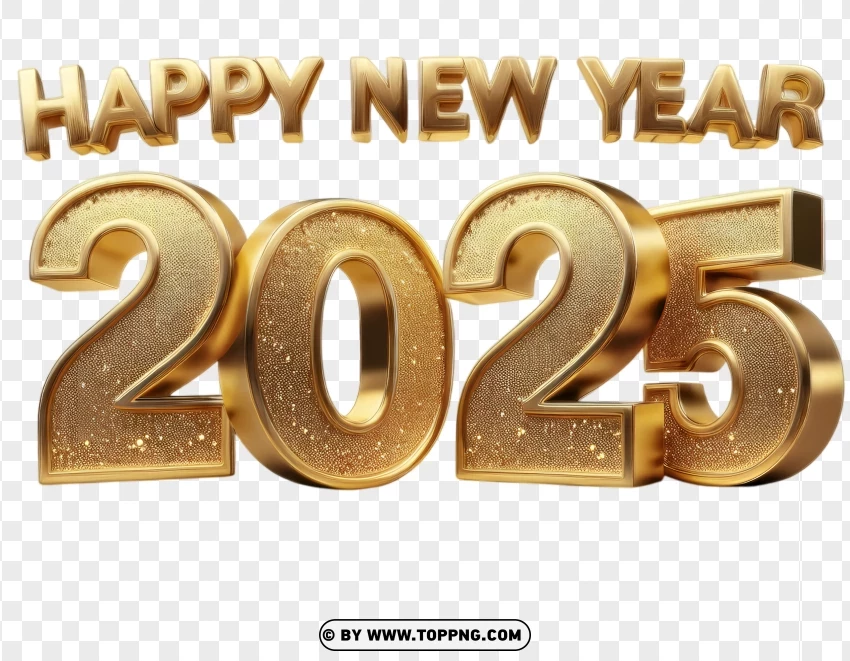 Happy New Year 2025 Gold 3d Number PNG Transparent Background