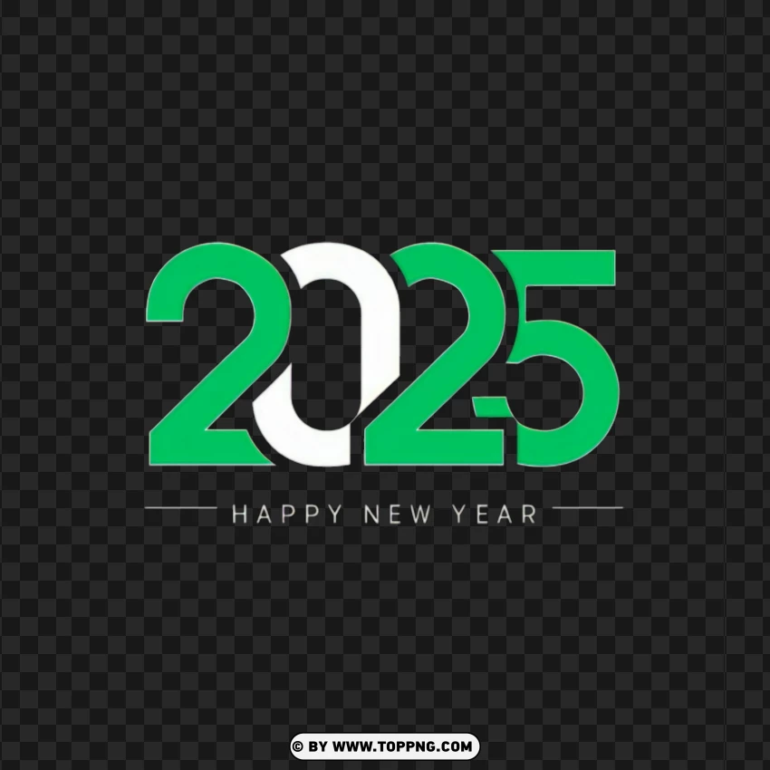 Happy New Year 2025 Green And White Outline Design PNG Transparent Background