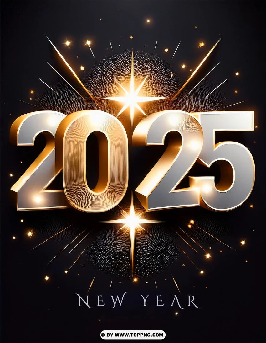 Happy New Year 2025 Luxury Design With Gold Accents And Confetti PNG Transparent Background