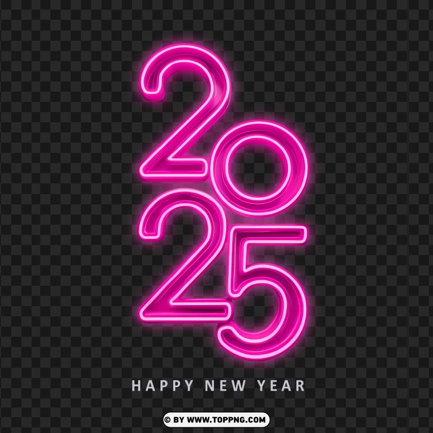 Vertical Pink Neon Letters For Happy New Year 2025 PNG Transparent Background