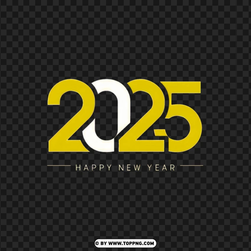 Happy New Year 2025 Yellow And White Design With PNG Transparent Background