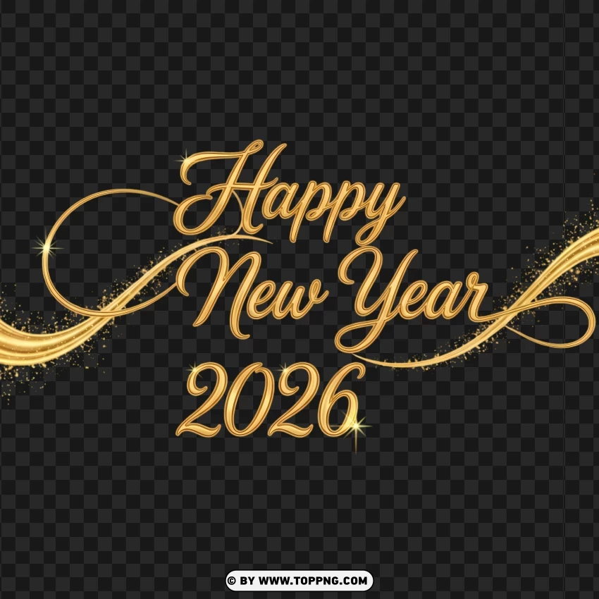 Happy New Year 2026 Gold Typography Design PNG Transparent Background