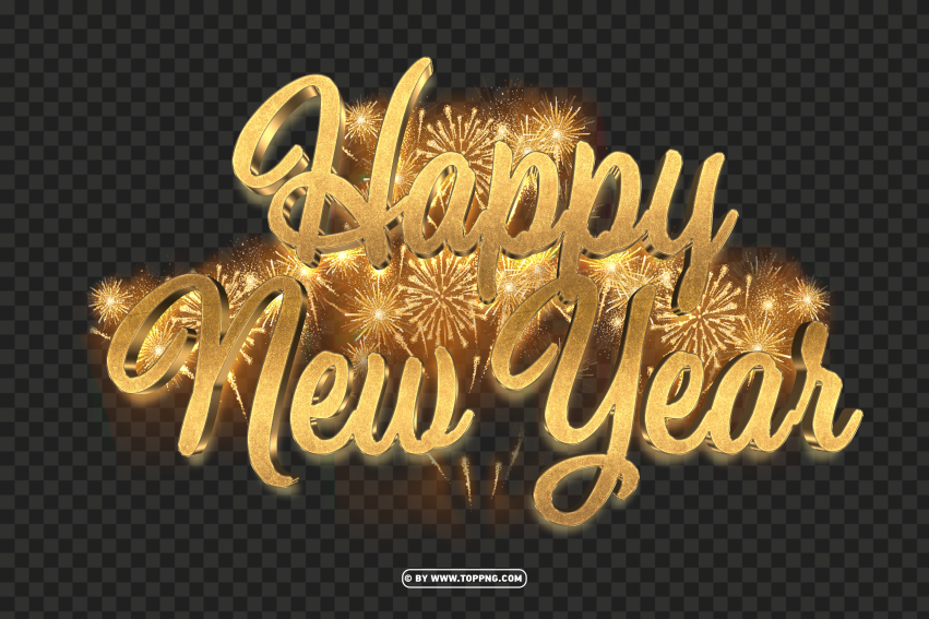 Happy New Year 3d Golden And Fireworks Background Png