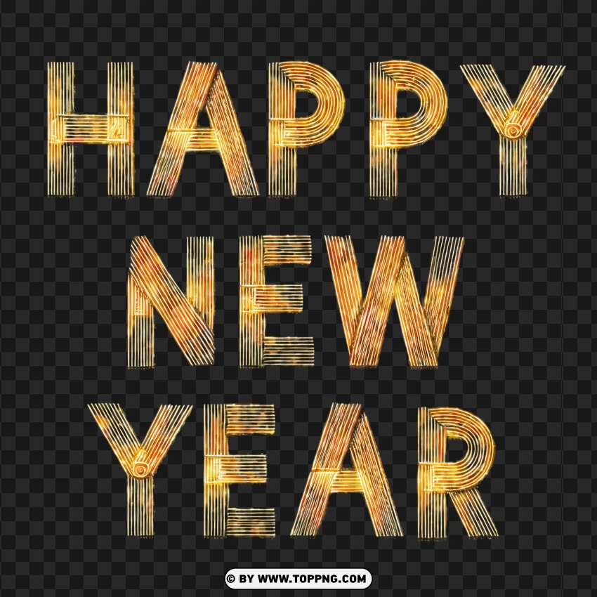 Happy New Year Brush Stroke Gold Letters PNG Transparent Background