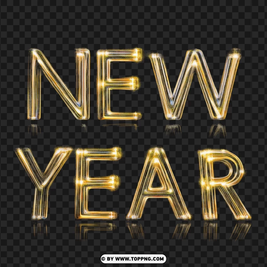 Happy New Year Gold Brush Text PNG Transparent Background