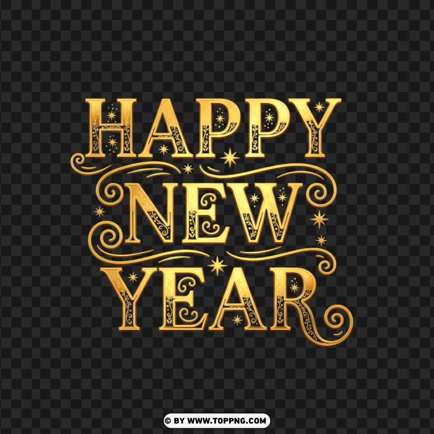 Happy New Year Gold Typography Design PNG Transparent Background