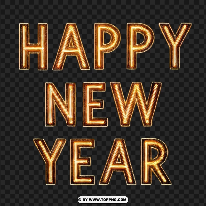 Happy New Year Golden Bold Text PNG Transparent Background