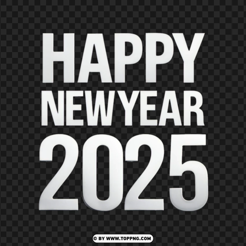 Happy New Year Monogram White 2025 PNG Transparent Background