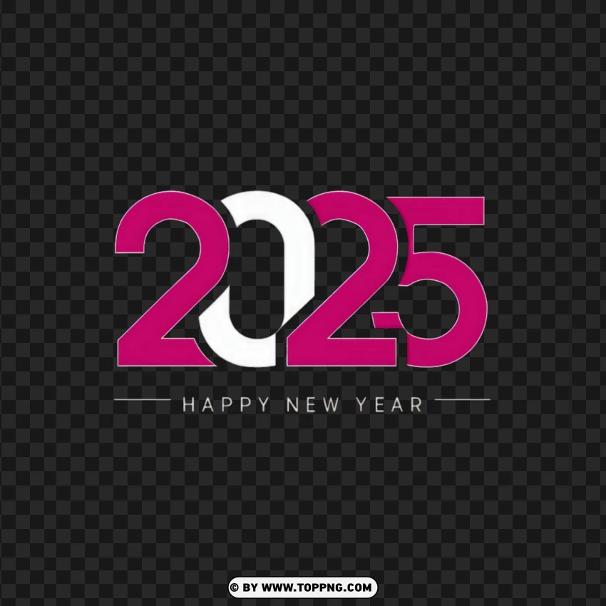 Happy New Year Pink And White 2025 Design PNG Transparent Background