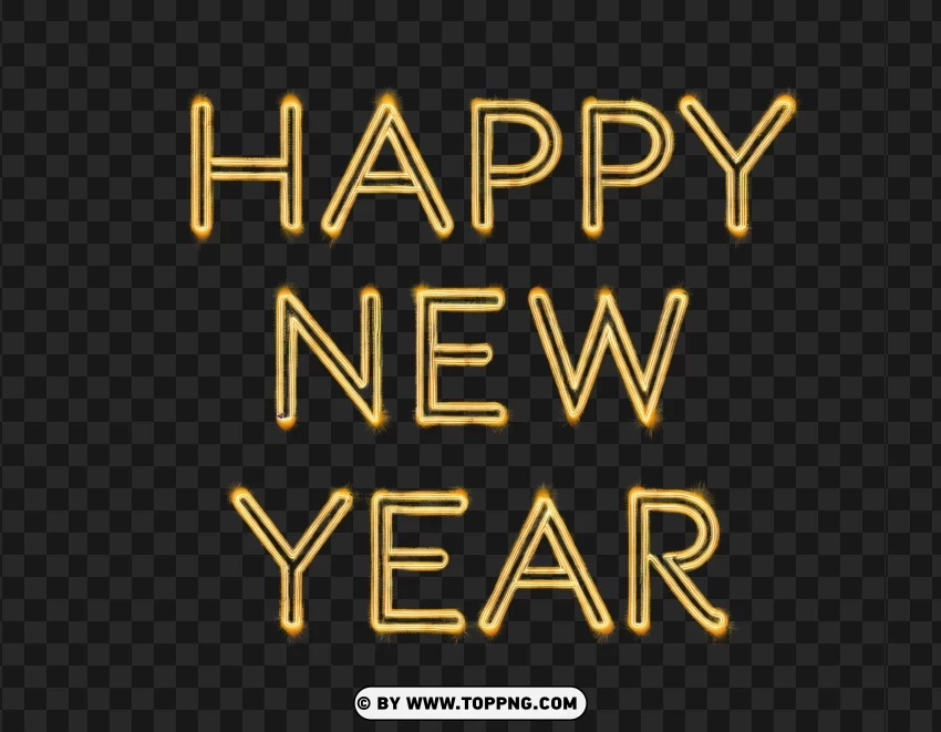 Happy New Year Thin Gold Text PNG Transparent Background