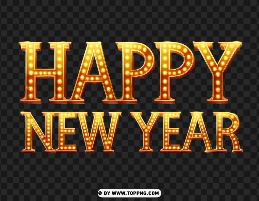 Happy New Year Vintage Light Letters PNG Transparent Background