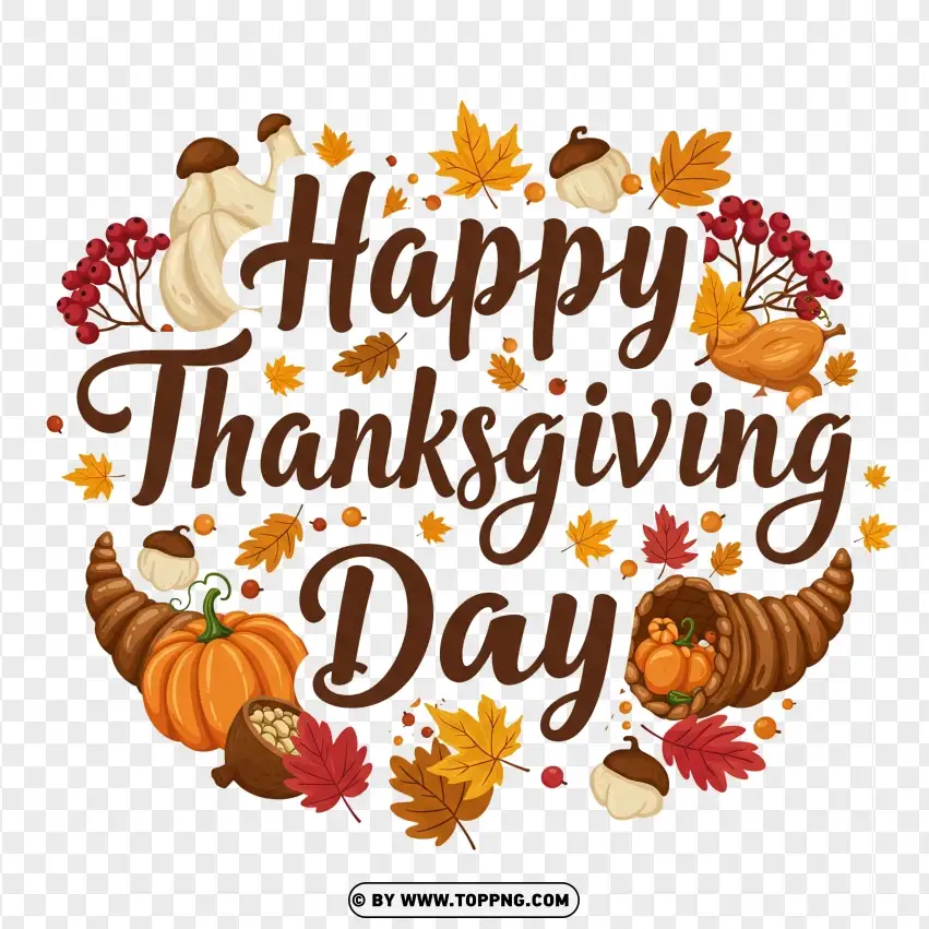 Happy Thanksgiving Day With Autumn Wreath PNG Transparent Background