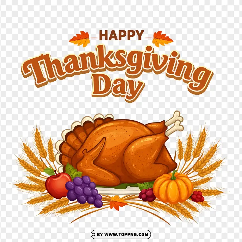 Happy Thanksgiving Day With Turkey And Pumpkin PNG Transparent Background