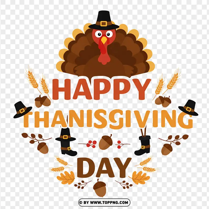 Happy Thanksgiving Day With Turkey Illustration PNG Transparent Background