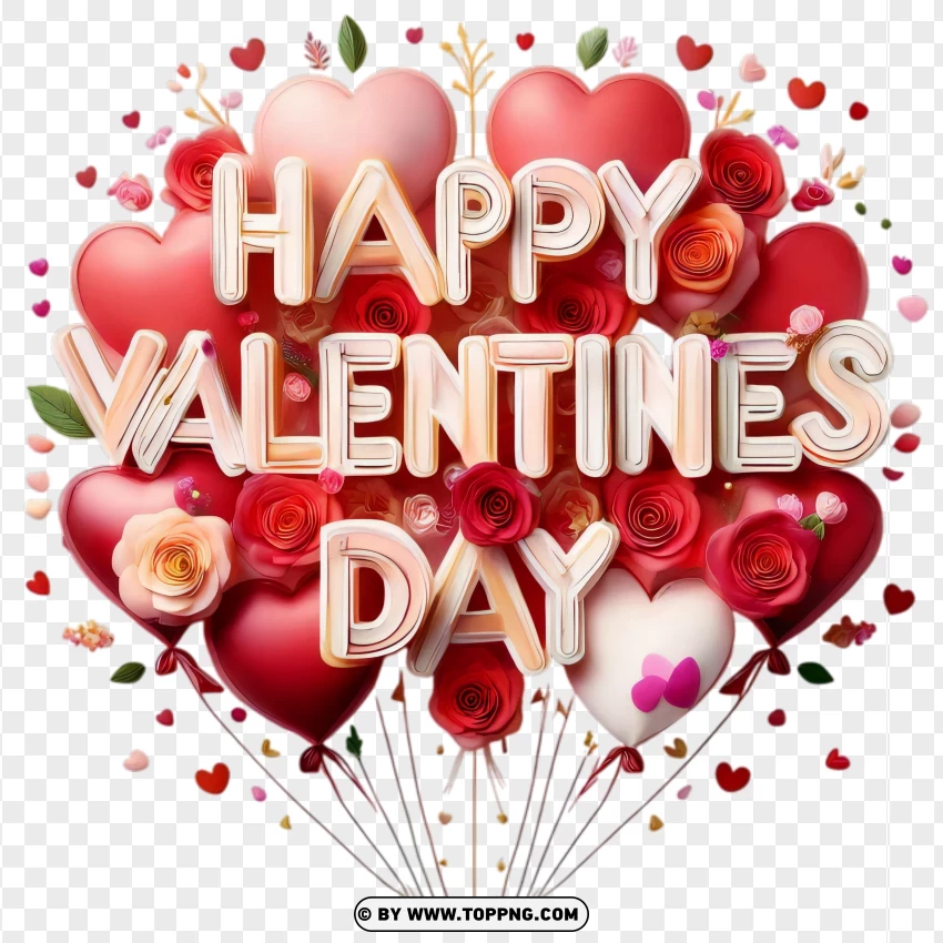 Happy Valentines Day Balloon Display With Red And Gold Hearts PNG Transparent Background