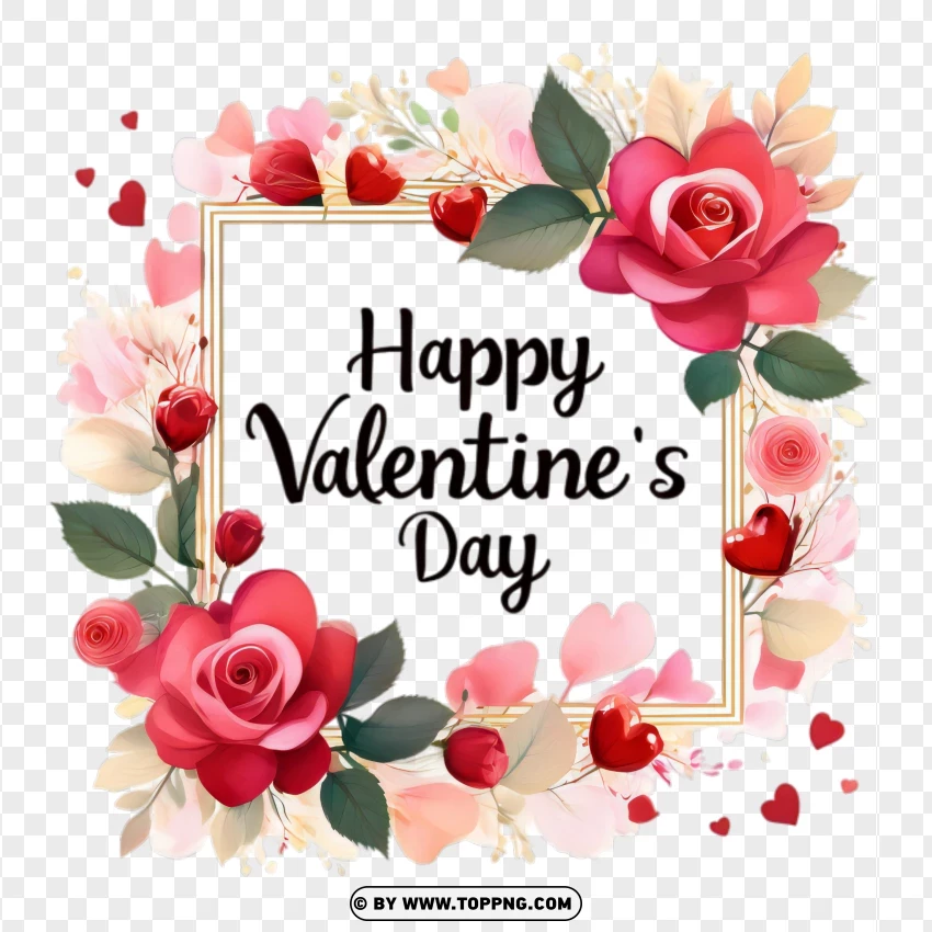 Happy Valentines Day Floral Frame With Pink And Red Roses PNG Transparent Background