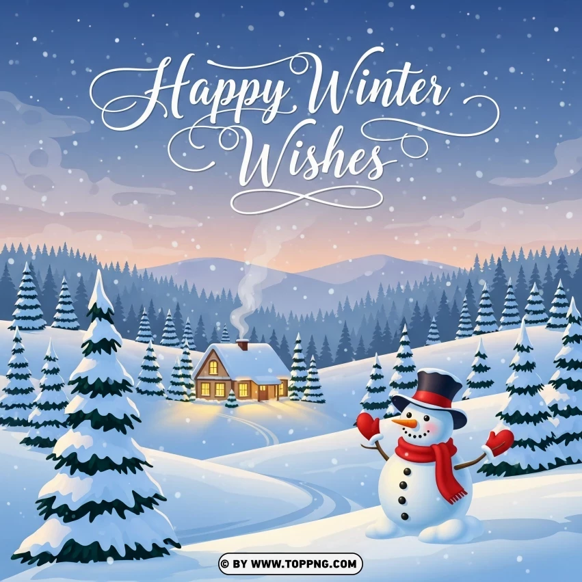 Happy Winter Wishes Snowy Greeting Card Design PNG Transparent Background