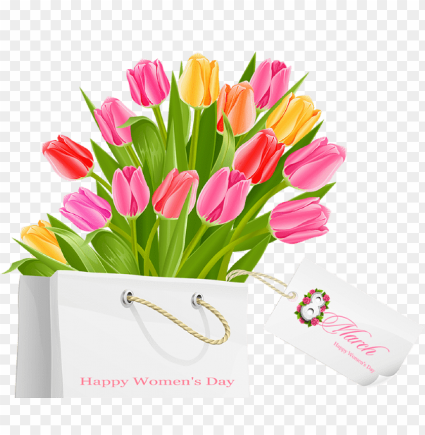 Happy Womens Day Gift Bag With Tulips Png Images Background -  Image ID Is 54773