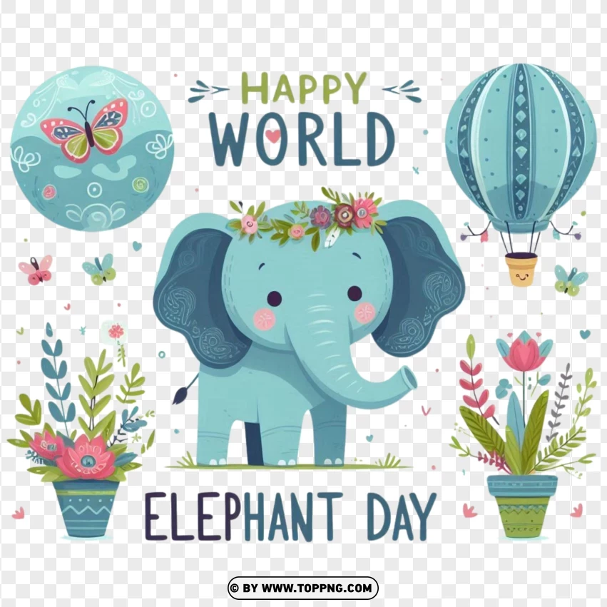 Happy World Elephant Day - Playful Elephant With Balloon PNG Transparent Background