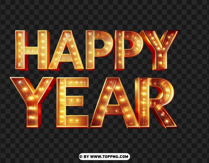 Happy Year Marquee Gold Light Text PNG Transparent Background