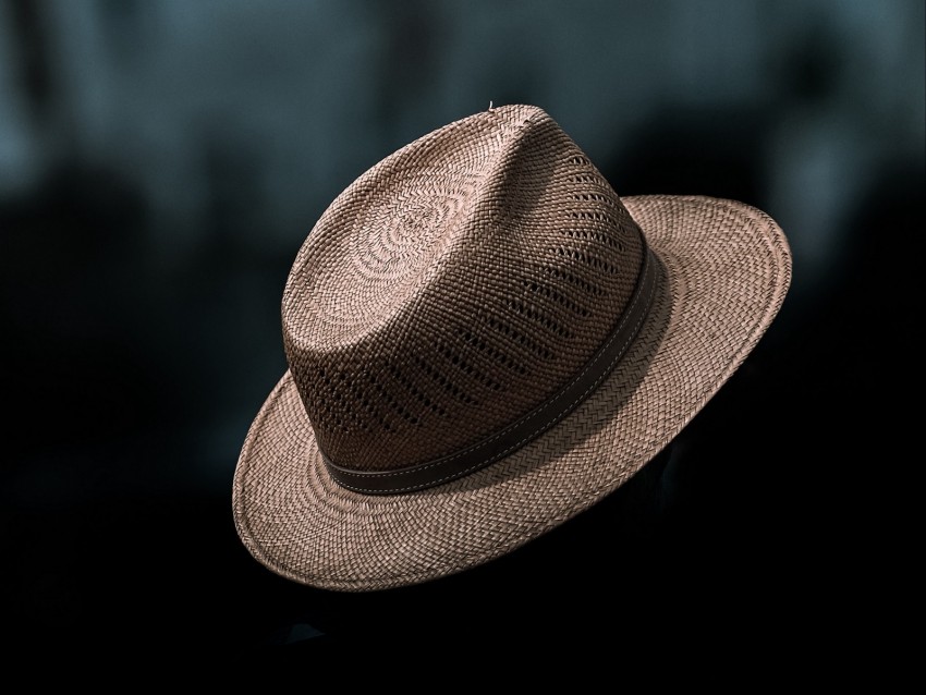 hat, straw, dark